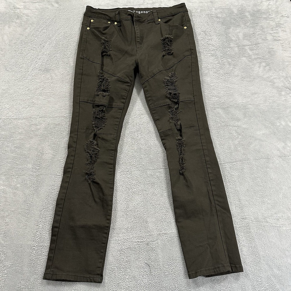 Argonaut Nation Jeans Men's 32 Green Ripped Distress Skinny Fit Cotton Stretch